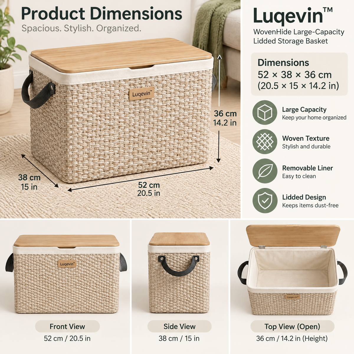 Luqevin™ WovenHide Large-Capacity Lidded Storage Basket image 6
