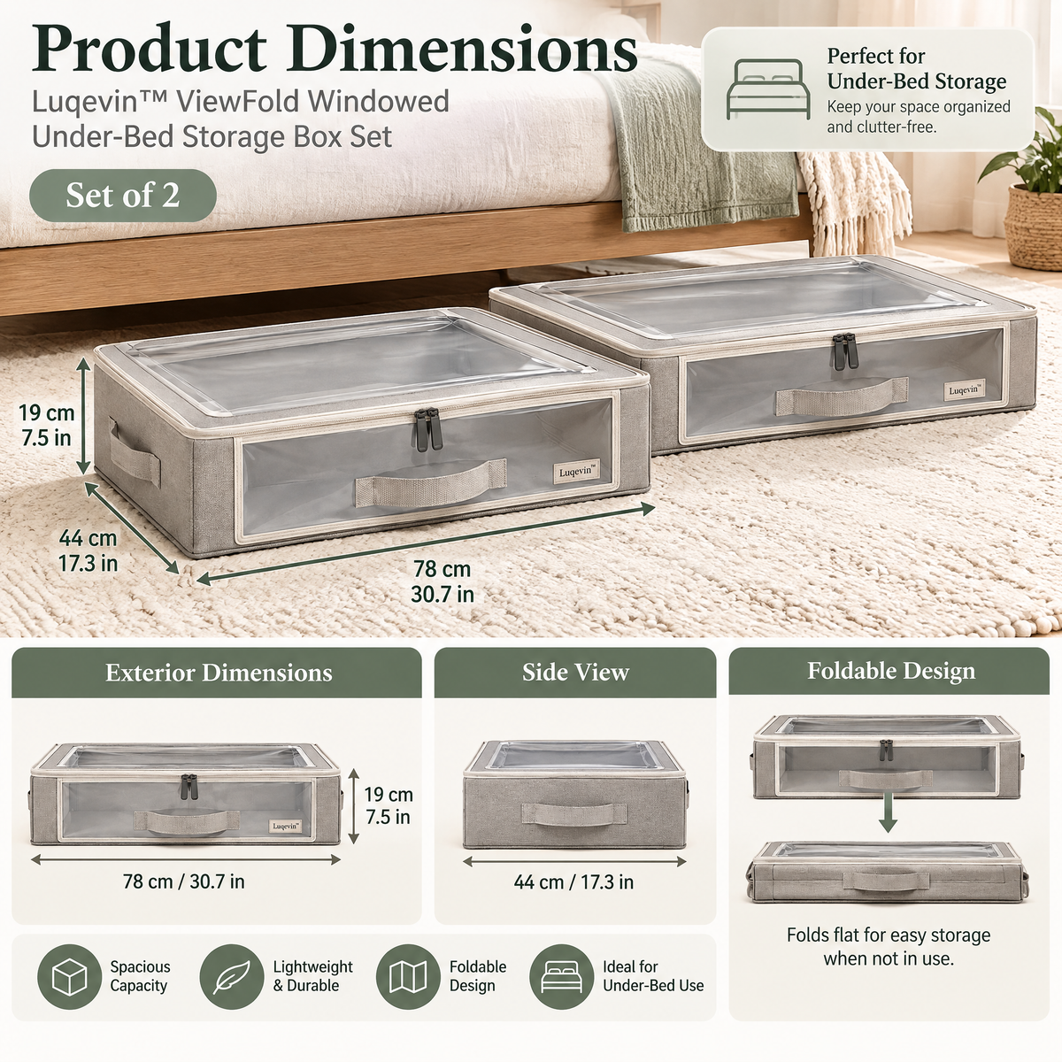 Luqevin™ ViewFold Windowed Foldable Under-Bed Storage Box Set image 6