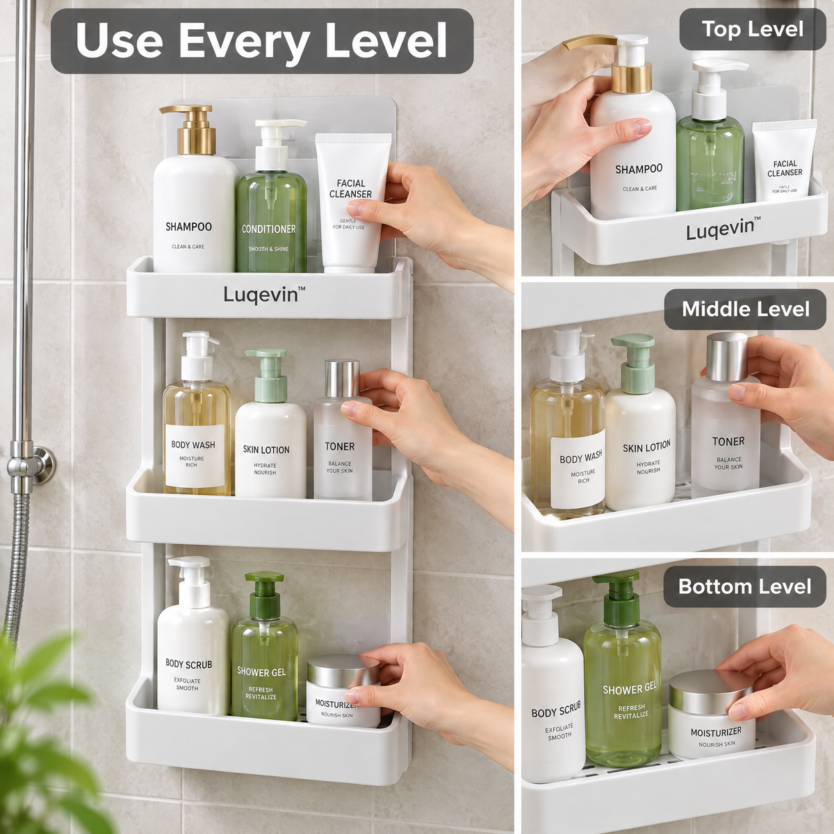 Luqevin™ BathLift No-Drill Multi-Tier Bathroom Shelves image 3