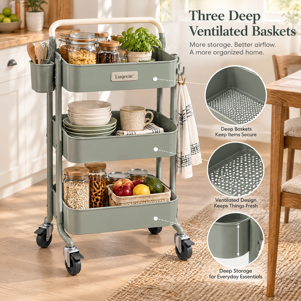 Luqevin™ MoveEase Multi-Tier Rolling Utility Cart image 3