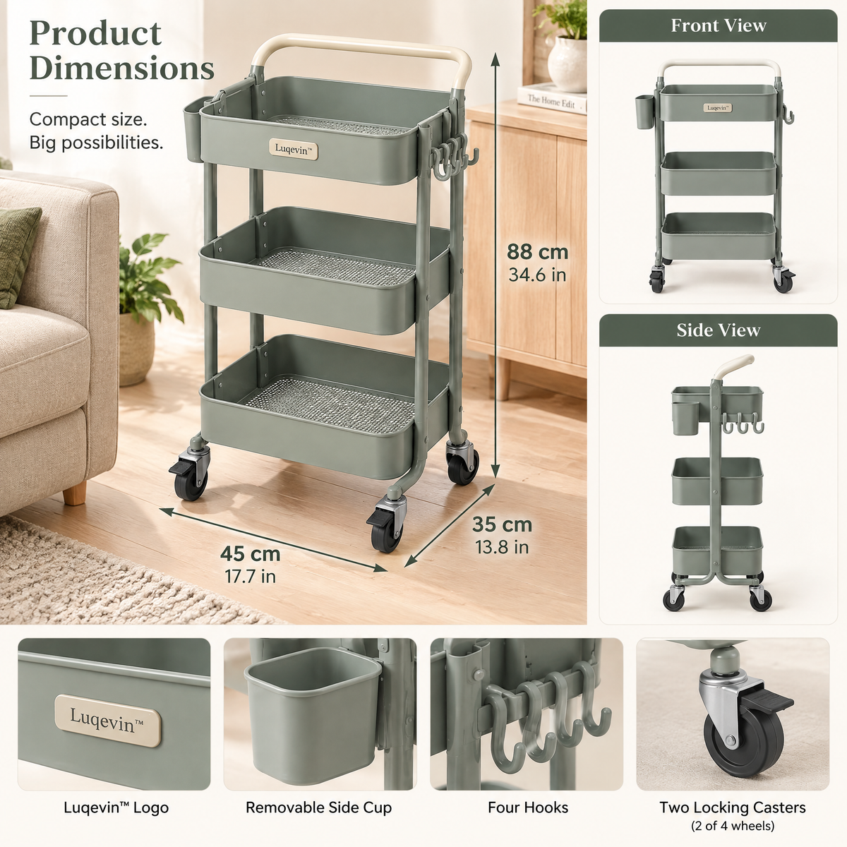 Luqevin™ MoveEase Multi-Tier Rolling Utility Cart image 6