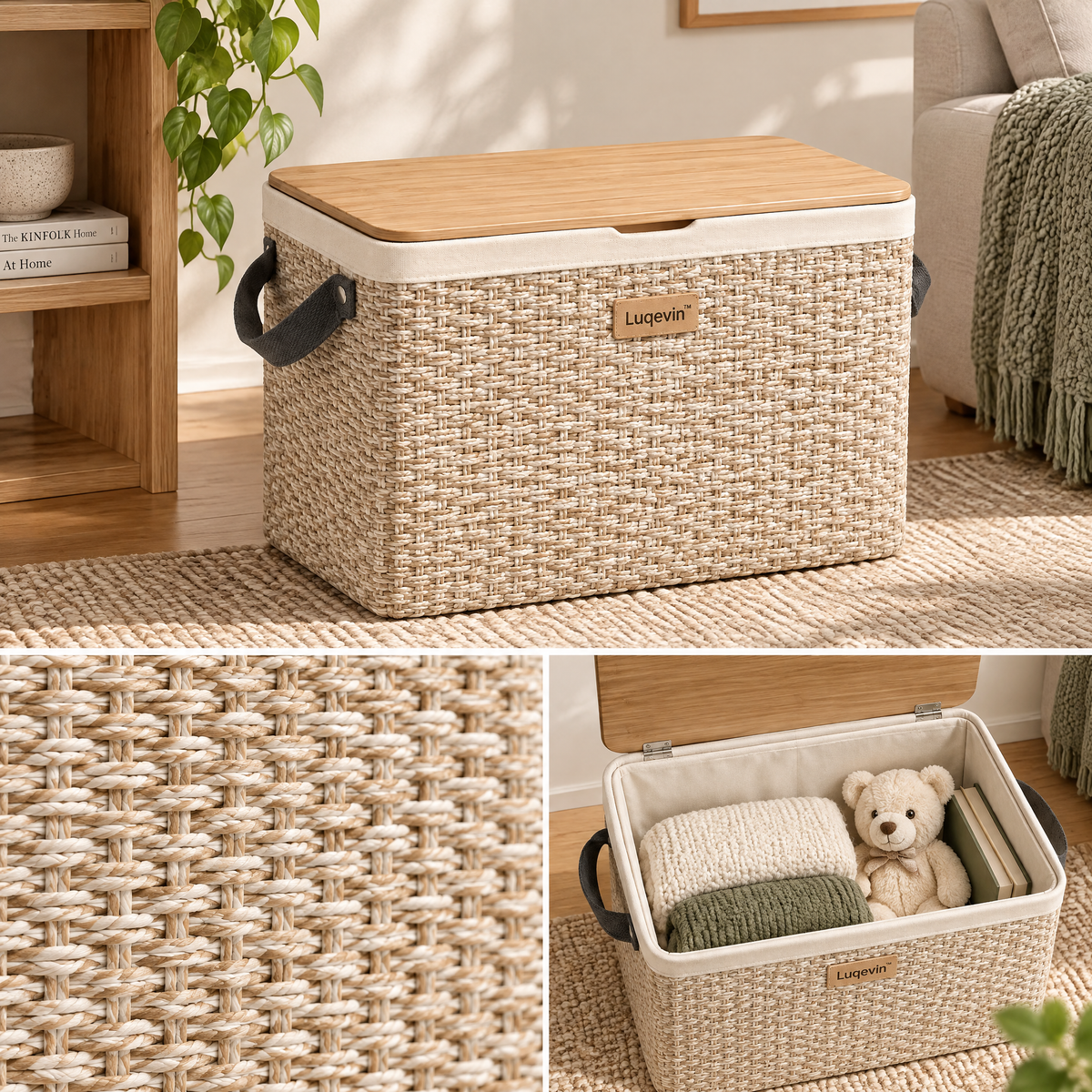 Luqevin™ WovenHide Large-Capacity Lidded Storage Basket image 3