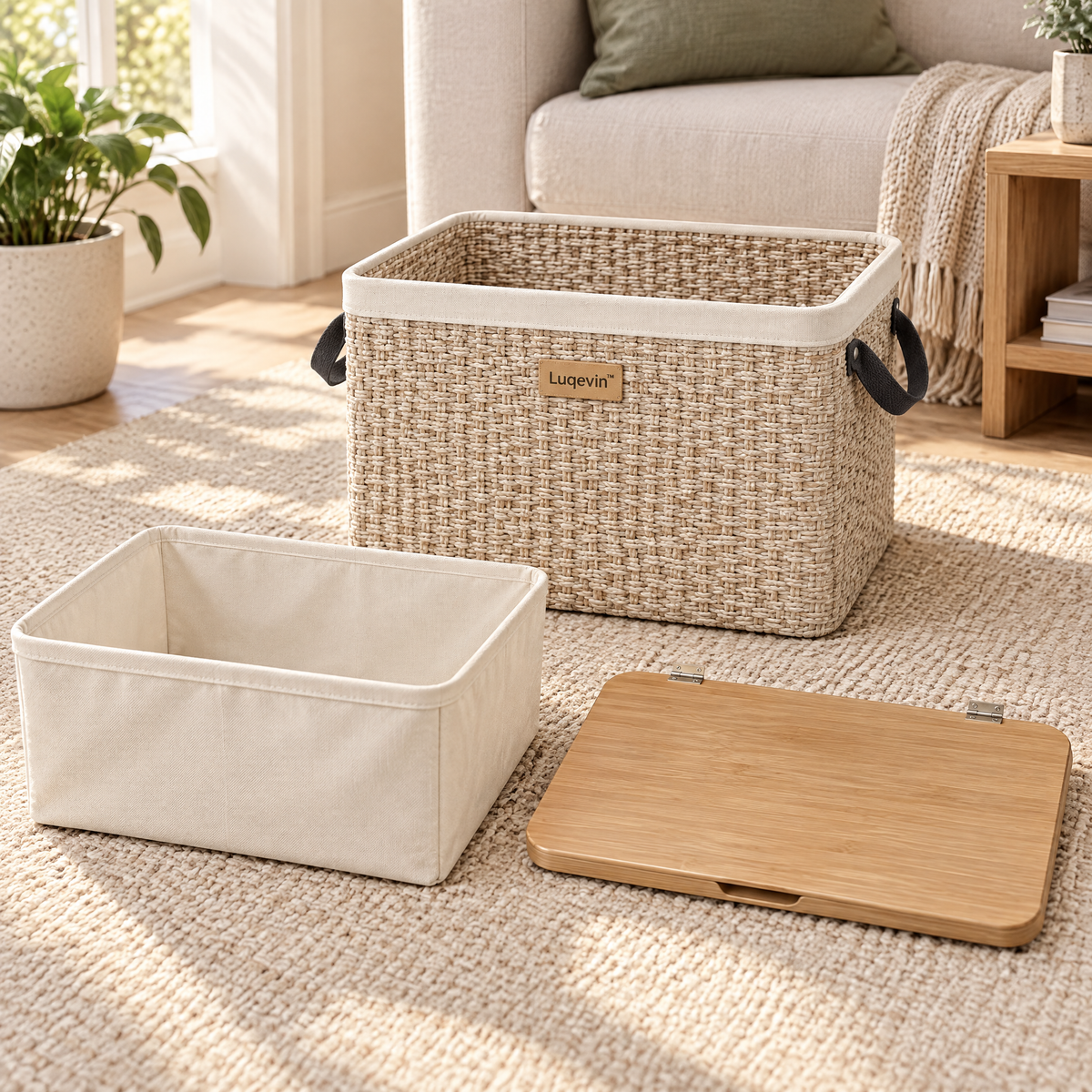 Luqevin™ WovenHide Large-Capacity Lidded Storage Basket image 5