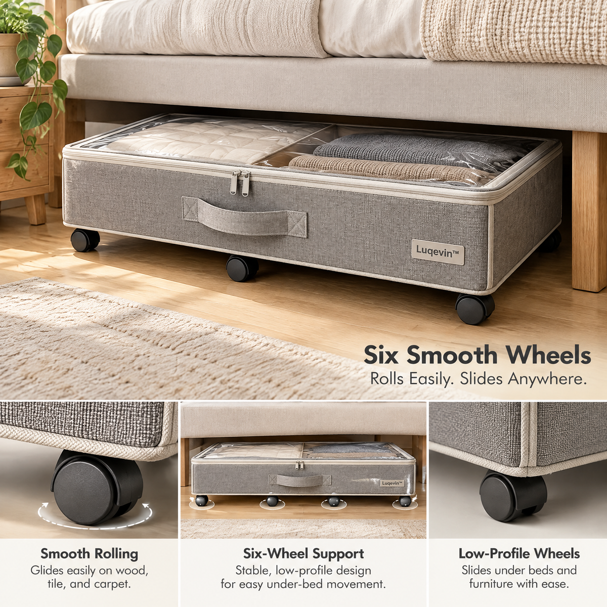 Luqevin™ RollUnder Large-Capacity Wheeled Under-Bed Storage Box image 3